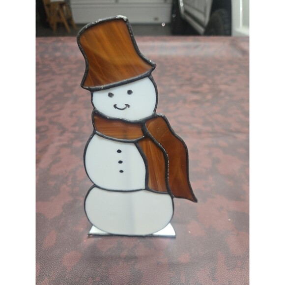 hutchison studios Other - vtg stained glass snowman figurine on stand Half Of The Stand Is Broken 9"